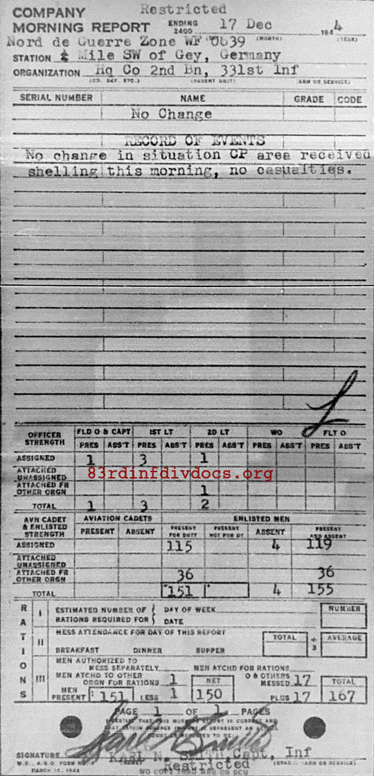 Morning report HQCO2BN Co, 1944-12-17, page 1 Morning report