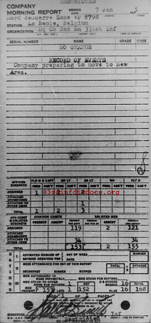 Morning report HQCO2BN Co, 1945-01-07, page 1 Morning report