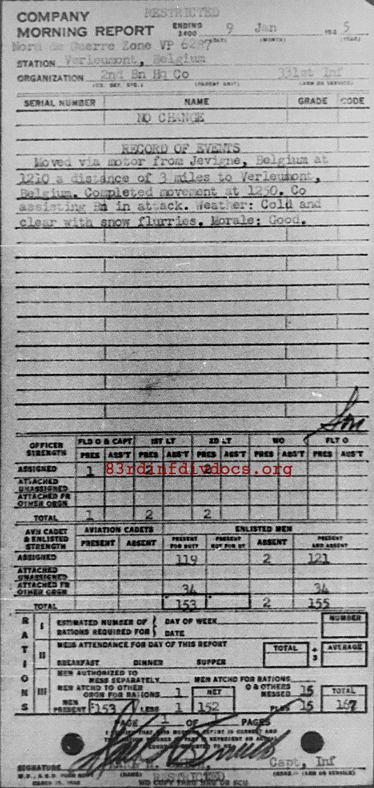 Morning report HQCO2BN Co, 1945-01-09, page 1 Morning report