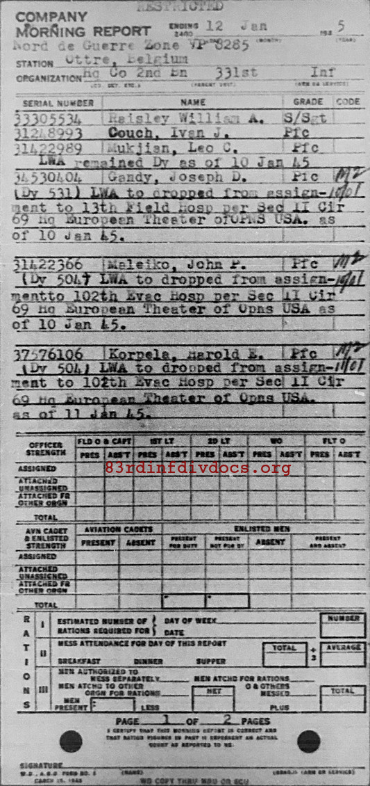 Morning report HQCO2BN Co, 1945-01-12, page 1 Morning report
