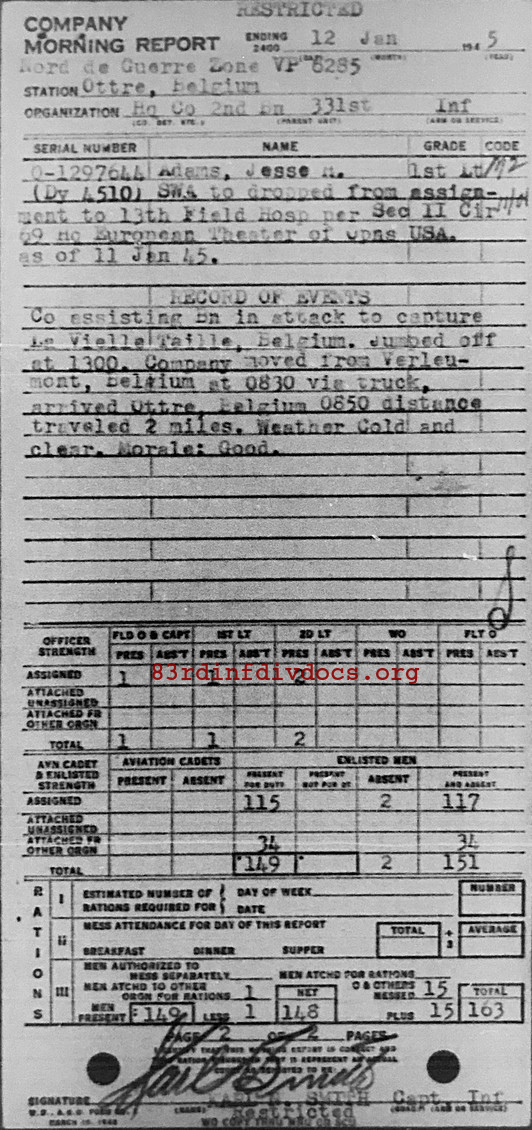Morning report HQCO2BN Co, 1945-01-12, page 2 Morning report