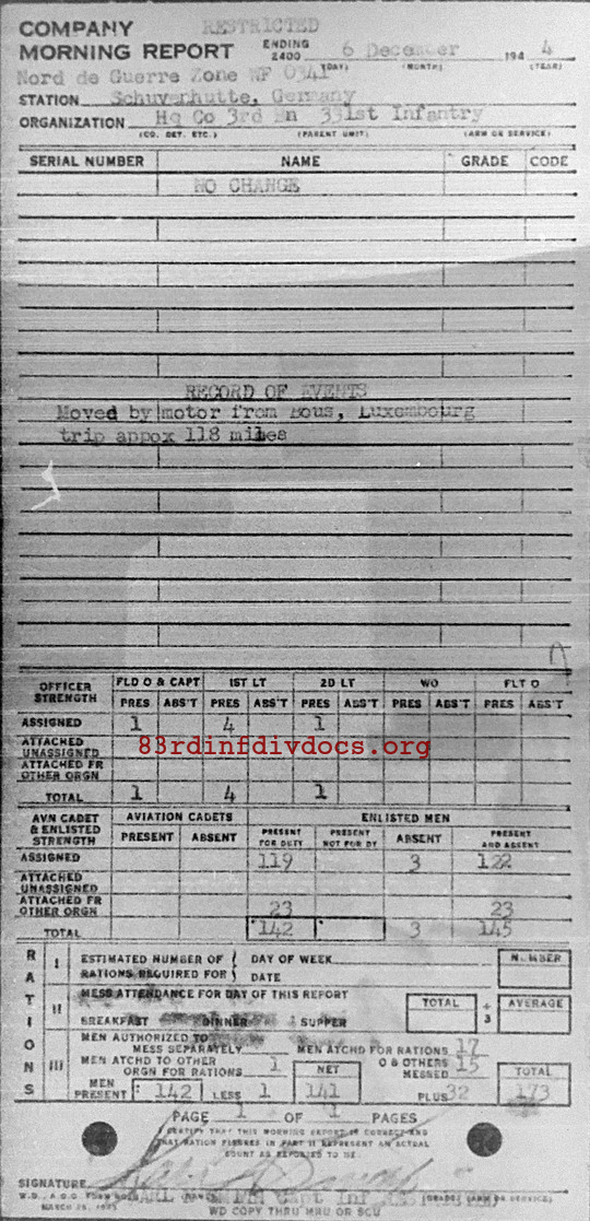 Morning report HQCO3BN Co, 1944-12-06, page 1 Morning report