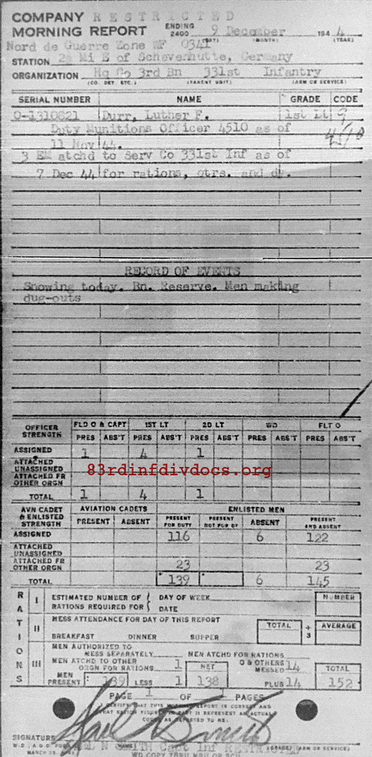 Morning report HQCO3BN Co, 1944-12-09, page 1 Morning report