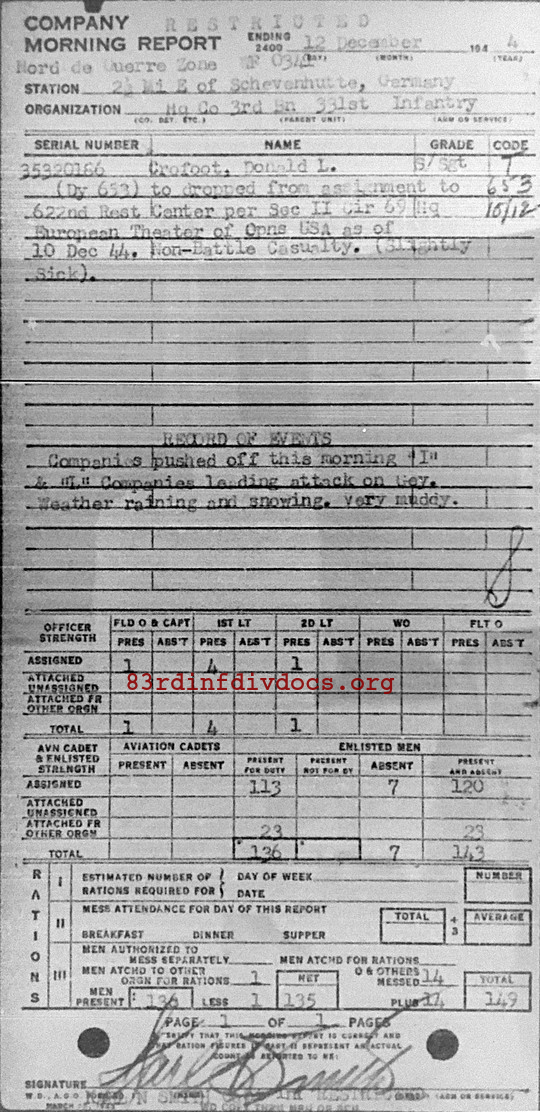Morning report HQCO3BN Co, 1944-12-12, page 1 Morning report