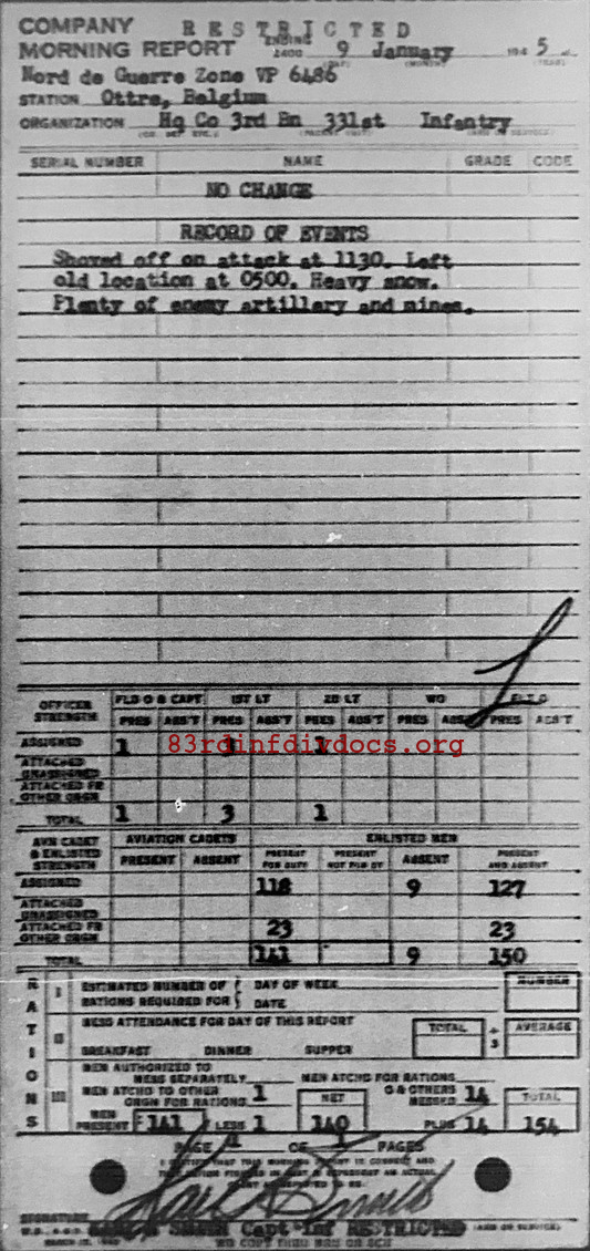 Morning report HQCO3BN Co, 1945-01-09, page 1 Morning report