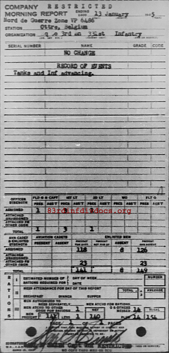 Morning report HQCO3BN Co, 1945-01-13, page 1 Morning report