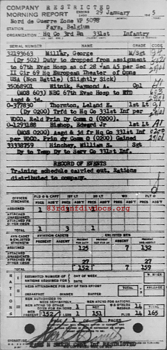 Morning report HQCO3BN Co, 1945-01-29, page 1 Morning report