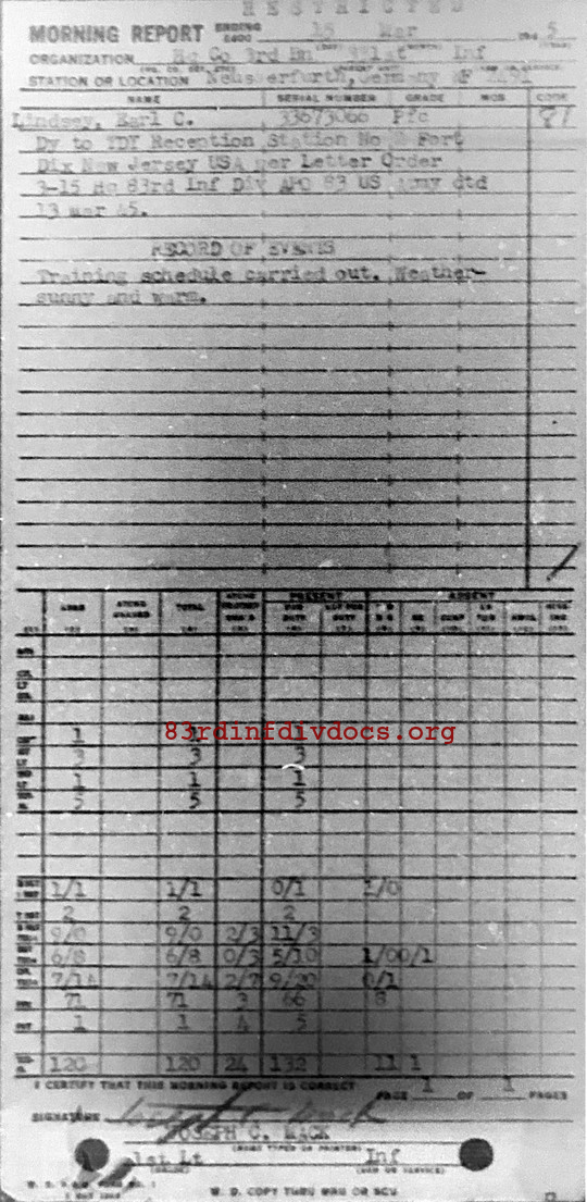 Morning report HQCO3BN Co, 1945-03-15, page 1 Morning report