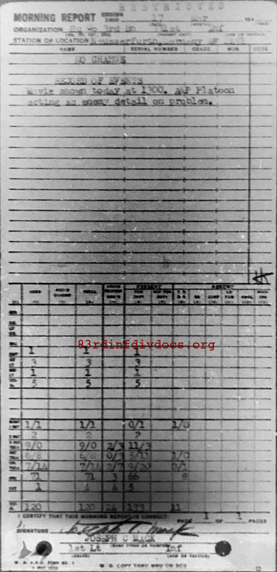 Morning report HQCO3BN Co, 1945-03-17, page 1 Morning report