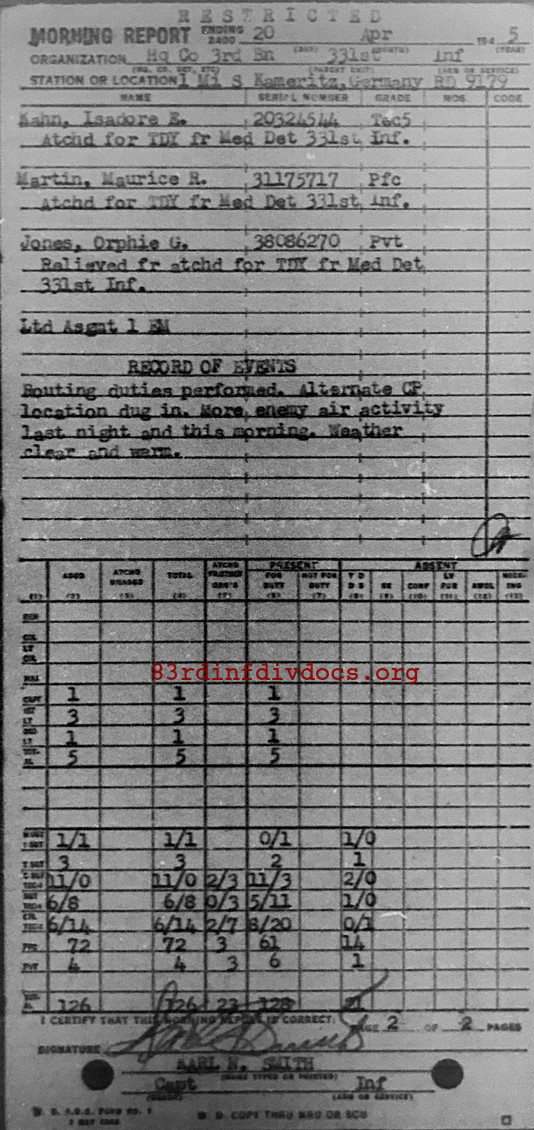 Morning report HQCO3BN Co, 1945-04-20, page 2 Morning report