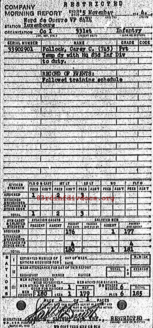 Morning report I Co, 1944-11-05, page 1 Morning report