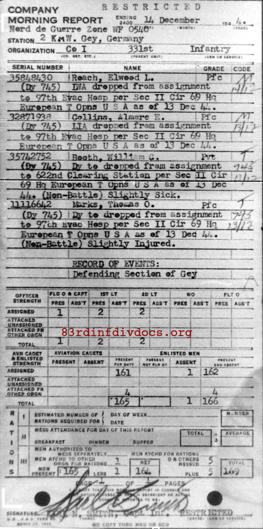 Morning report I Co, 1944-12-14, page 1 Morning report