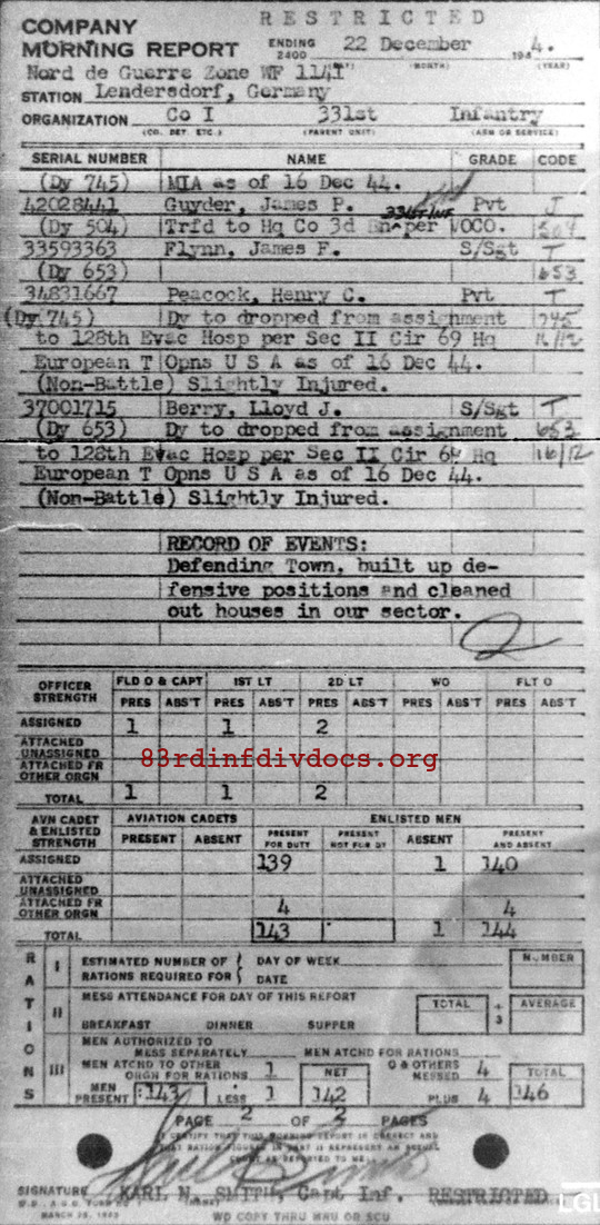 Morning report I Co, 1944-12-22, page 2 Morning report