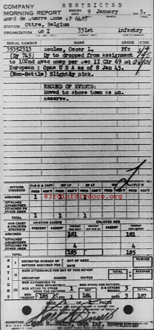 Morning report I Co, 1945-01-09, page 1 Morning report