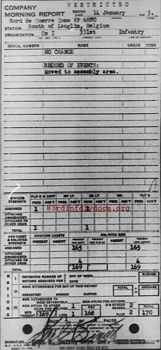Morning report I Co, 1945-01-14, page 1 Morning report