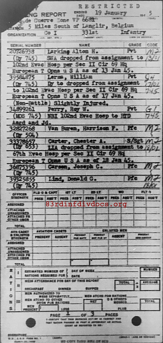Morning report I Co, 1945-01-19, page 1 Morning report