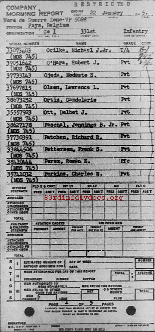Morning report I Co, 1945-01-22, page 1 Morning report