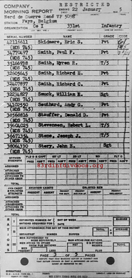 Morning report I Co, 1945-01-22, page 3 Morning report