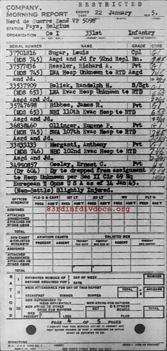Morning report I Co, 1945-01-22, page 4 Morning report