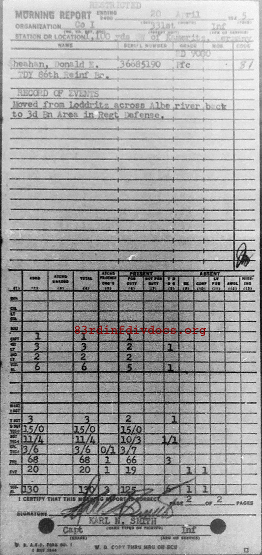 Morning report I Co, 1945-04-20, page 2 Morning report