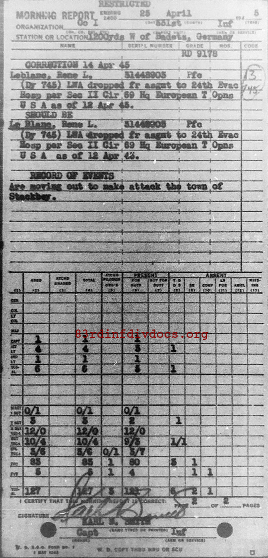 Morning report I Co, 1945-04-25, page 2 Morning report