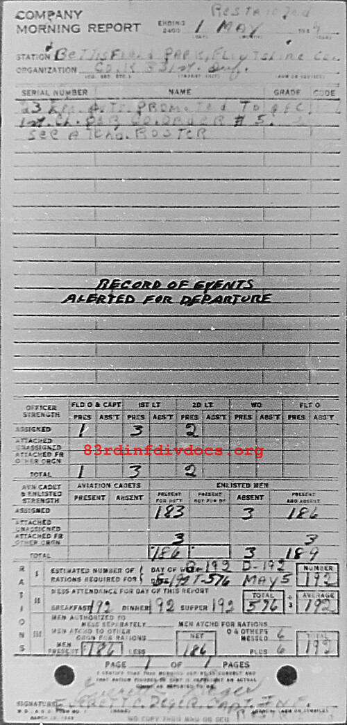 Morning report K Co, 1944-05-01, page 1 Morning report