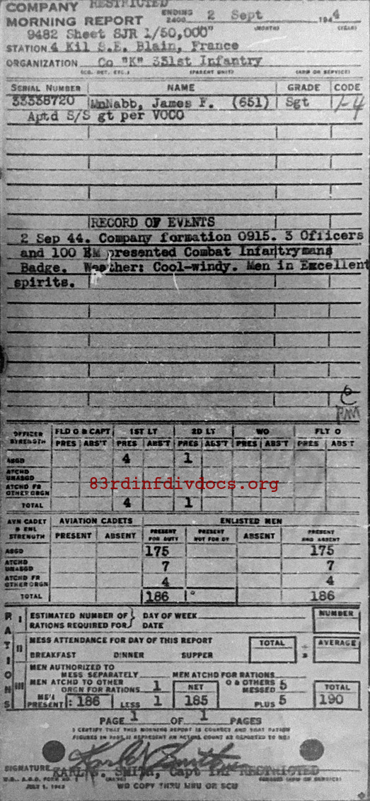 Morning report K Co, 1944-09-02, page 1 Morning report