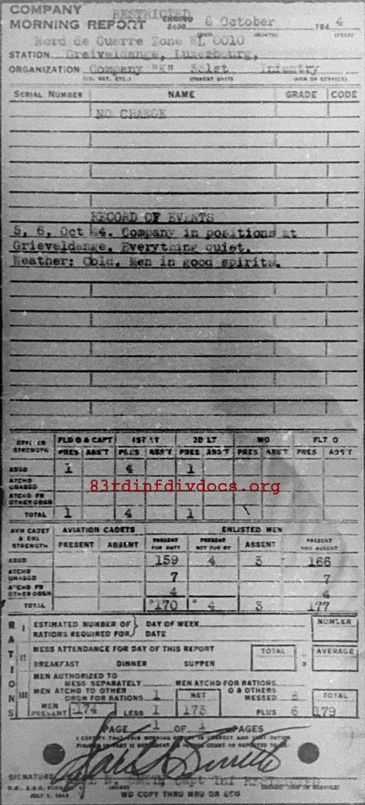 Morning report K Co, 1944-10-06, page 1 Morning report
