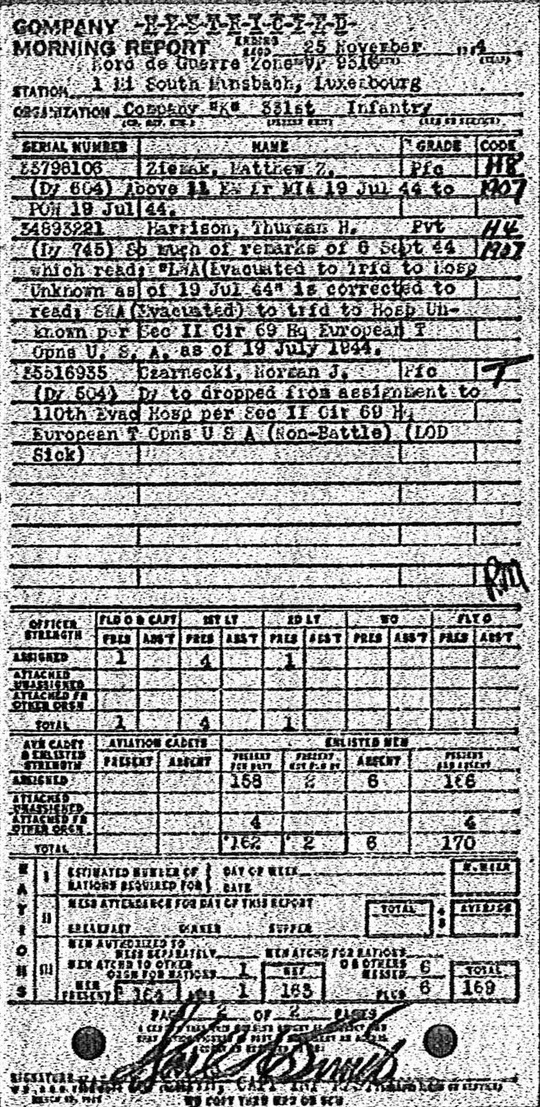 Morning report K Co, 1944-11-25, page 2 Morning report