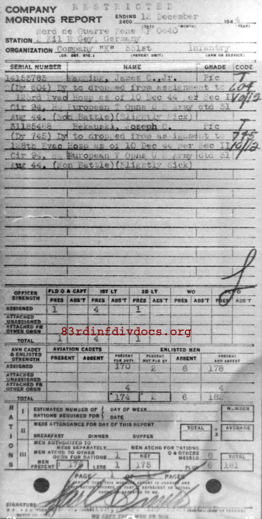 Morning report K Co, 1944-12-12, page 1 Morning report