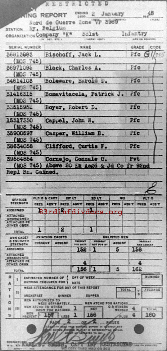 Morning report K Co, 1945-01-02, page 2 Morning report