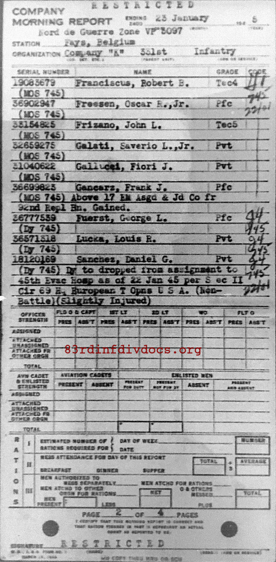 Morning report K Co, 1945-01-23, page 2 Morning report