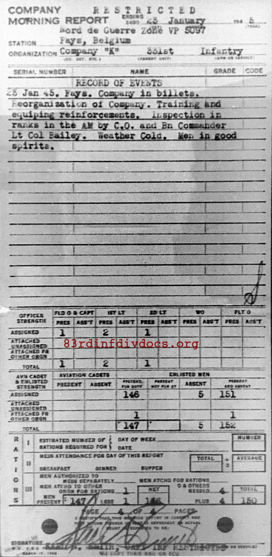 Morning report K Co, 1945-01-23, page 4 Morning report