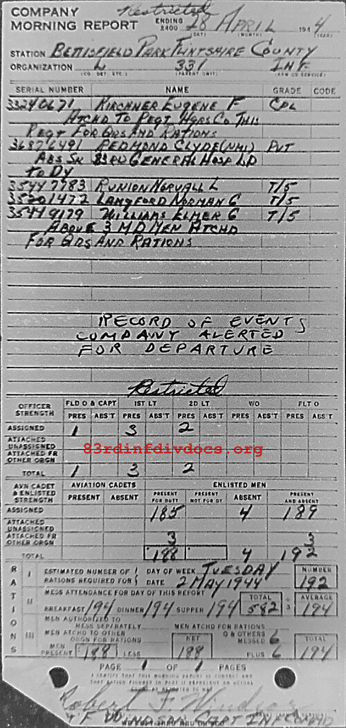 Morning report L Co, 1944-04-28, page 1 Morning report