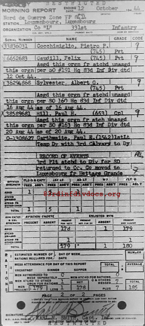 Morning report L Co, 1944-10-12, page 2 Morning report