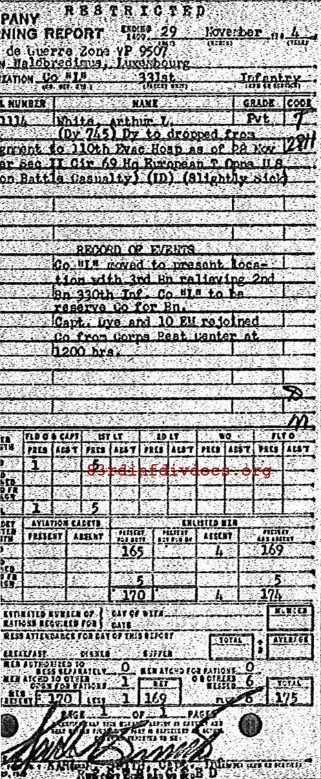 Morning report L Co, 1944-11-29, page 1 Morning report