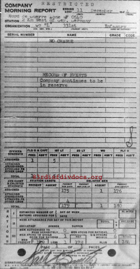 Morning report L Co, 1944-12-11, page 1 Morning report