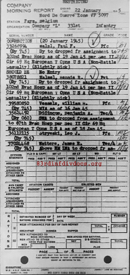 Morning report L Co, 1945-01-22, page 1 Morning report