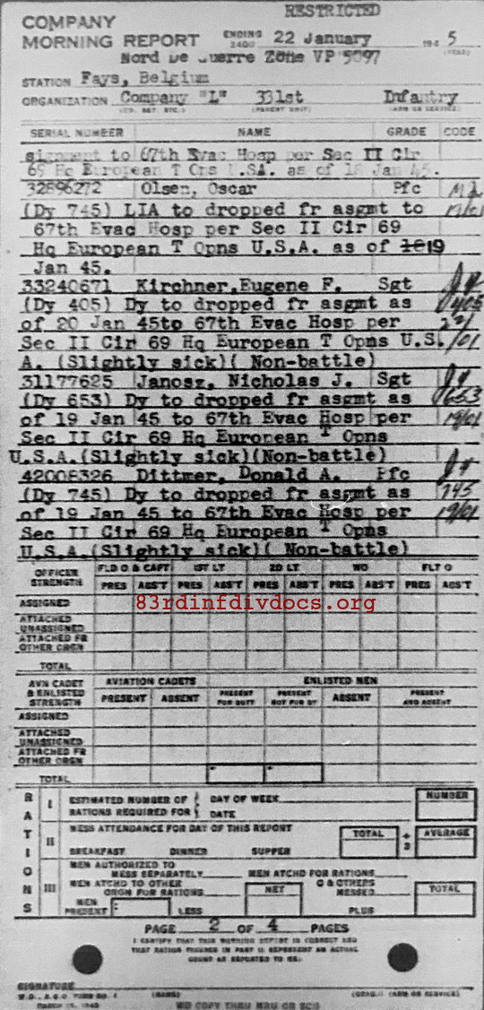 Morning report L Co, 1945-01-22, page 2 Morning report