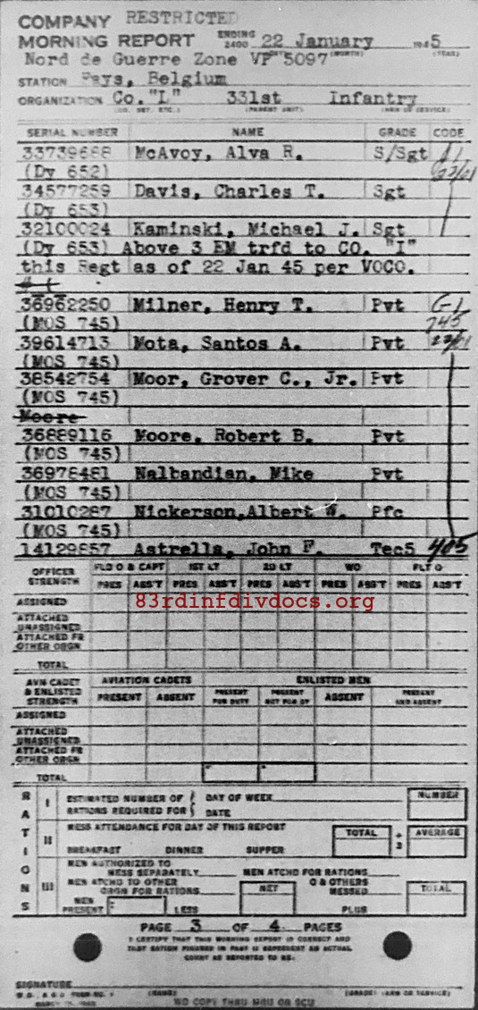 Morning report L Co, 1945-01-22, page 3 Morning report