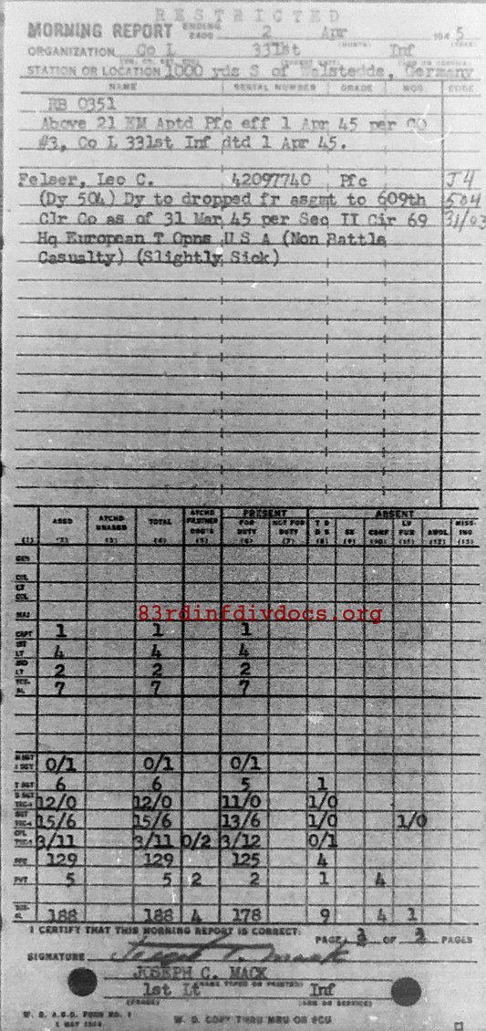 Morning report L Co, 1945-04-02, page 2 Morning report