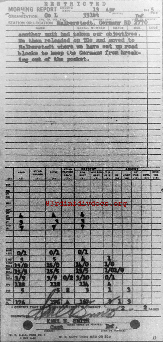 Morning report L Co, 1945-04-13, page 2 Morning report