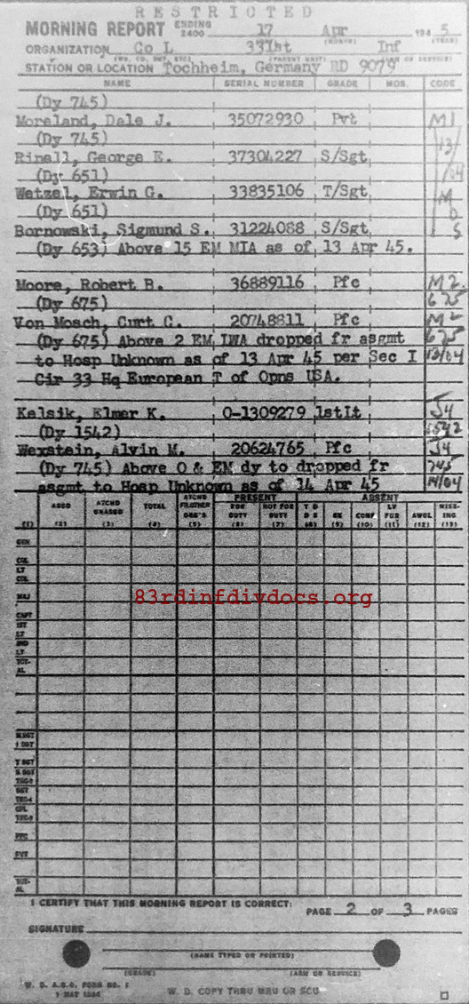 Morning report L Co, 1945-04-17, page 2 Morning report