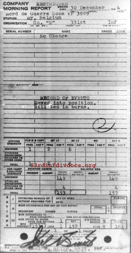 Morning report M Co, 1944-12-30, page 1 Morning report