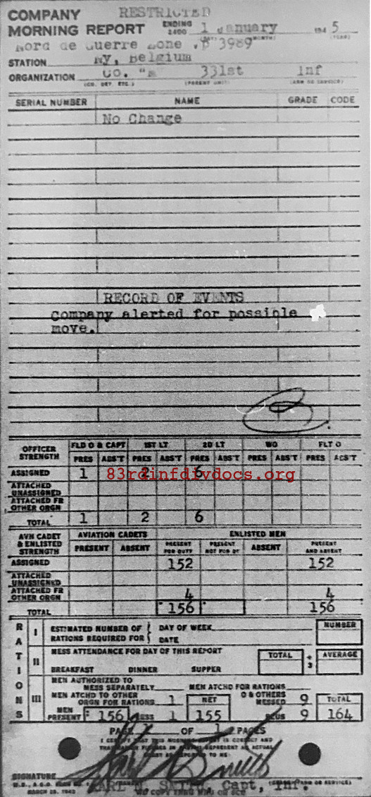 Morning report M Co, 1945-01-01, page 1 Morning report