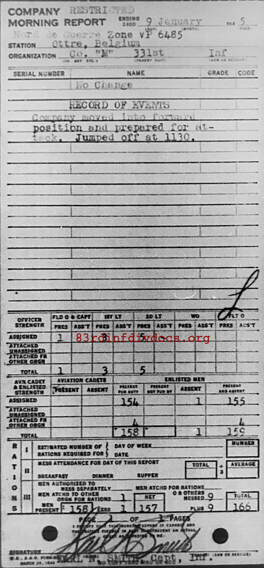 Morning report M Co, 1945-01-09, page 1 Morning report