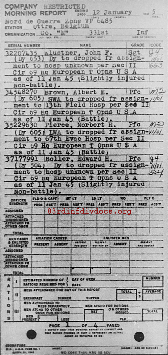 Morning report M Co, 1945-01-12, page 1 Morning report