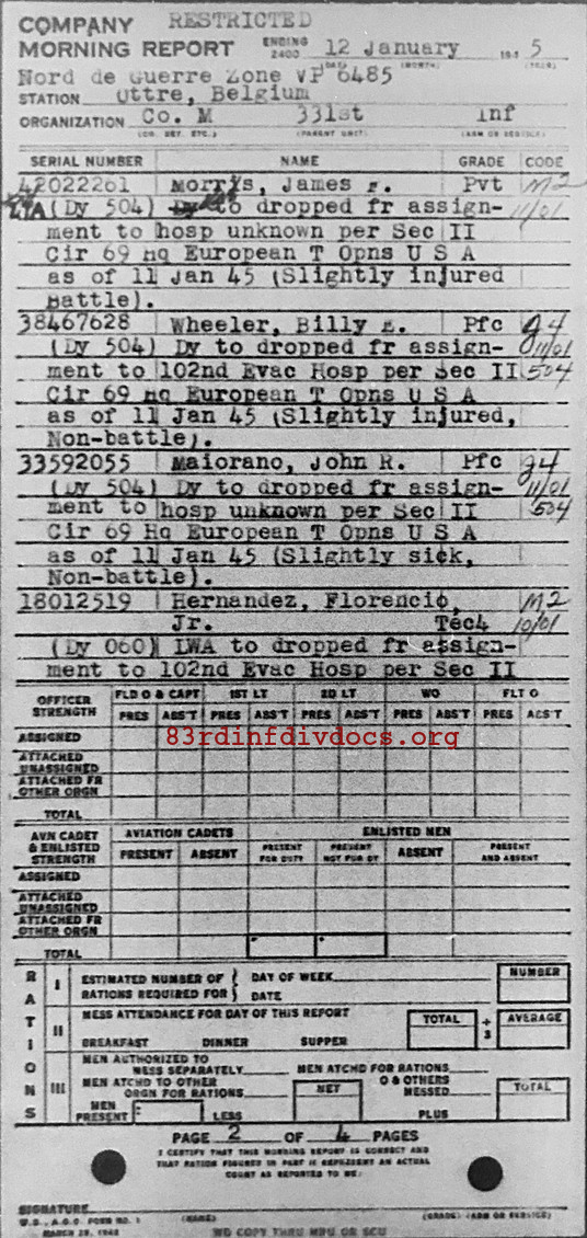 Morning report M Co, 1945-01-12, page 2 Morning report