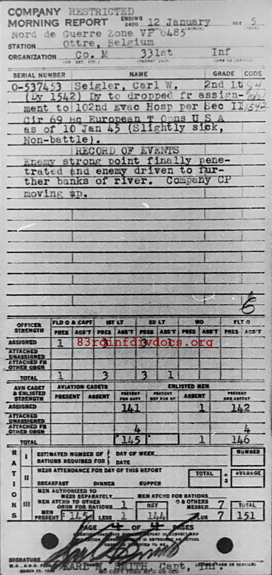 Morning report M Co, 1945-01-12, page 4 Morning report