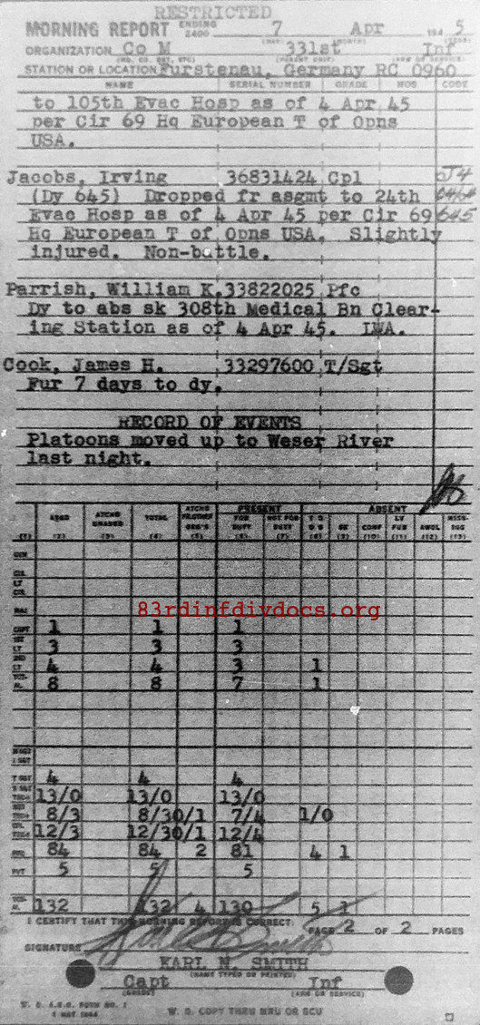 Morning report M Co, 1945-04-07, page 2 Morning report